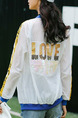 White Blue and Yellow Loose Contrast Linking Letter Printed Sun Protection Long Sleeve Jacket for Casual