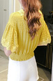 Yellow Slim Linking Lace V Neck Flare Sleeve Adjustable Waist Top for Casual Party