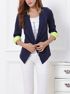 Blue and Green Slim Contrast Linking A Buckle Coat for Casual Office