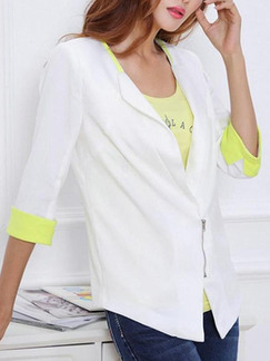 White and Green Slim Contrast Linking Zipper Coat for Casual Office