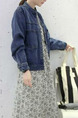 Navy Blue Loose Denim Long Sleeve Coat for Casual