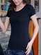 Black Slim Round Neck  Top for Casual Party