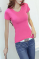 Rose Red Slim Round Neck  Top for Casual Party