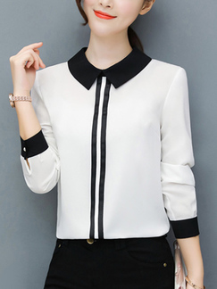 Black and White Slim Plus Size Peter Pan Collar Chiffon Linking Blouse Top for Casual Party Office
