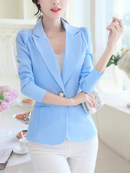 Sky Blue Slim Plus Size Lapel Suit Coat for Office Evening