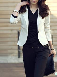 White Slim Plus Size Lapel Suit Coat for Office Evening