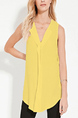 Yellow Loose Plus Size V Neck Chiffon Linking Top for Casual