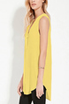 Yellow Loose Plus Size V Neck Chiffon Linking Top for Casual