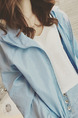 Blue Loose Hooded Pure Color Long Sleeve Coat for Casual