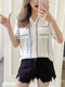 White and Purple Loose Contrast Stripe Shirt Top for Casual Party