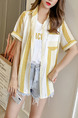 White and Yellow Loose Contrast Stripe Shirt Top for Casual Party