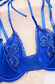 Blue Two-Piece Set Embroidery Rim Everyday Polyester Lingerie Set