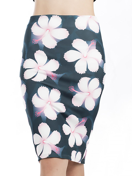 Colorful Loose Located Printing Over-Hip Knee Length Floral Skirt for Casual Party Office Evening