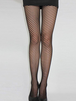 Black Oblique Stripe Fish Nets Nylon and Elasticity Stockings