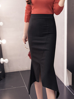 Black Plus Size Slim Over-Hip High Waist Fishtail Skirt for Casual Office Evening