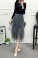 Gray Slim Mesh Asymmetrical Hem See-Through Adjustable Waist Skirt for Casual Party