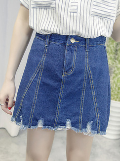 Blue Denim Plus Size Slim A-Line Edge Grinding Skirt for Casual