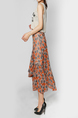Orange and Blue Slim Full Skirt Chiffon Linking Adjustable Waist Asymmetrical Hem Skirt for Casual Beach