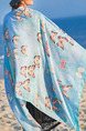 Blue Long Printed Hang Beard Sun Protection Polyester Scarf