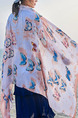 Pink and Blue Long Printed Hang Beard Sun Protection Polyester Scarf