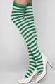 Green and White Contrast Stripe Blending Stockings