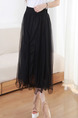 Black Chiffon A-Line Pleated Double Mesh Ruffle Hem Adjustable Waist Skirt for Casual Party