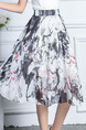 White and Grey Colorful Chiffon A-Line Ink Painting Pleated High Adjustable Waist Double Layer Skirt for Casual Party
