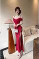 Red Light Luxury Sexy Celebrity Style Off-Shoulder Suspender Dress with Tassels and Slits to Show Legs and Slim Banquet Dress Long Skirt