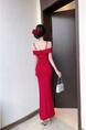 Red Light Luxury Sexy Celebrity Style Off-Shoulder Suspender Dress with Tassels and Slits to Show Legs and Slim Banquet Dress Long Skirt