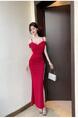 Red Light Luxury Sexy Celebrity Style Off-Shoulder Suspender Dress with Tassels and Slits to Show Legs and Slim Banquet Dress Long Skirt