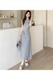 Gray French Style Plus Size 2025 New Short Sleeve Lace-up Waist-Controlled Dress Women's Summer Design Sense Niche Temperament Dress