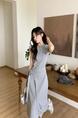 Gray French Style Plus Size 2025 New Short Sleeve Lace-up Waist-Controlled Dress Women's Summer Design Sense Niche Temperament Dress