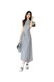 Gray French Style Plus Size 2025 New Short Sleeve Lace-up Waist-Controlled Dress Women's Summer Design Sense Niche Temperament Dress