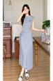 Gray French Style Plus Size 2025 New Short Sleeve Lace-up Waist-Controlled Dress Women's Summer Design Sense Niche Temperament Dress