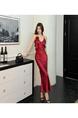 Red In Stock! 25 Summer French Style Irregular Ruffled Backless Satin Suspender Skirt Women's Slim Fit Fishtail Gown Dress