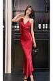 Red In Stock! 25 Summer French Style Irregular Ruffled Backless Satin Suspender Skirt Women's Slim Fit Fishtail Gown Dress
