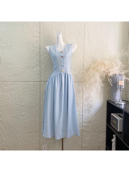 Take-out Oxygen Milk Blue Classic Style Sense Vest Sleeveless Vest Dress French Style Temperament Waist-Slimming Long Dress