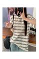Real Shot Cost-Effective Mixed Color Stripe Shoulder Short-Sleeved T-Shirt Women's Summer 2025 New Design Sense Half-Sleeved Loose Top Cream and Black
