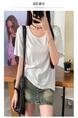 Real Shot Cost-Effective Shoulder Short-Sleeved T-shirt for Women 2025 New Fashion V-neck Shoulder Summer Loose All-Matching Top Women White