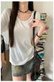 Real Shot Cost-Effective Shoulder Short-Sleeved T-shirt for Women 2025 New Fashion V-neck Shoulder Summer Loose All-Matching Top Women White