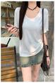 Real Shot Cost-Effective Shoulder Short-Sleeved T-shirt for Women 2025 New Fashion V-neck Shoulder Summer Loose All-Matching Top Women White