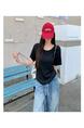 Real Shot Cost-Effective Shoulder Short-Sleeved T-shirt for Women 2025 New Fashion V-neck Shoulder Summer Loose All-Matching Top Women Black
