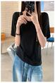 Real Shot Cost-Effective Shoulder Short-Sleeved T-shirt for Women 2025 New Fashion V-neck Shoulder Summer Loose All-Matching Top Women Black
