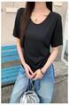 Real Shot Cost-Effective Shoulder Short-Sleeved T-shirt for Women 2025 New Fashion V-neck Shoulder Summer Loose All-Matching Top Women Black