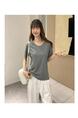 Real Shot Cost-Effective Shoulder Short-Sleeved T-shirt for Women 2025 New Fashion V-neck Shoulder Summer Loose All-Matching Top Women Gray