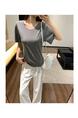 Real Shot Cost-Effective Shoulder Short-Sleeved T-shirt for Women 2025 New Fashion V-neck Shoulder Summer Loose All-Matching Top Women Gray