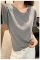 Real Shot Cost-Effective Shoulder Short-Sleeved T-shirt for Women 2025 New Fashion V-neck Shoulder Summer Loose All-Matching Top Women Gray