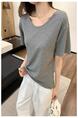 Real Shot Cost-Effective Shoulder Short-Sleeved T-shirt for Women 2025 New Fashion V-neck Shoulder Summer Loose All-Matching Top Women Gray
