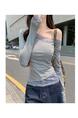 Real Shot Cost-Effective Off-Shoulder Long-Sleeved T-shirt for Women 2025 Summer New Design Sense Stitching Off-Shoulder Slim Fit Slimming Top White