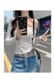 Real Shot Cost-Effective Off-Shoulder Long-Sleeved T-shirt for Women 2025 Summer New Design Sense Stitching Off-Shoulder Slim Fit Slimming Top Gray